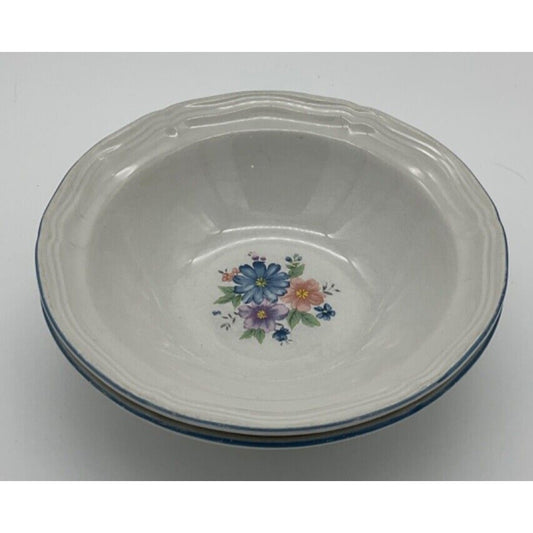 VINTAGE Set of 2 Newcor Stoneware China Bowls 7", Floral Design Coutrycore