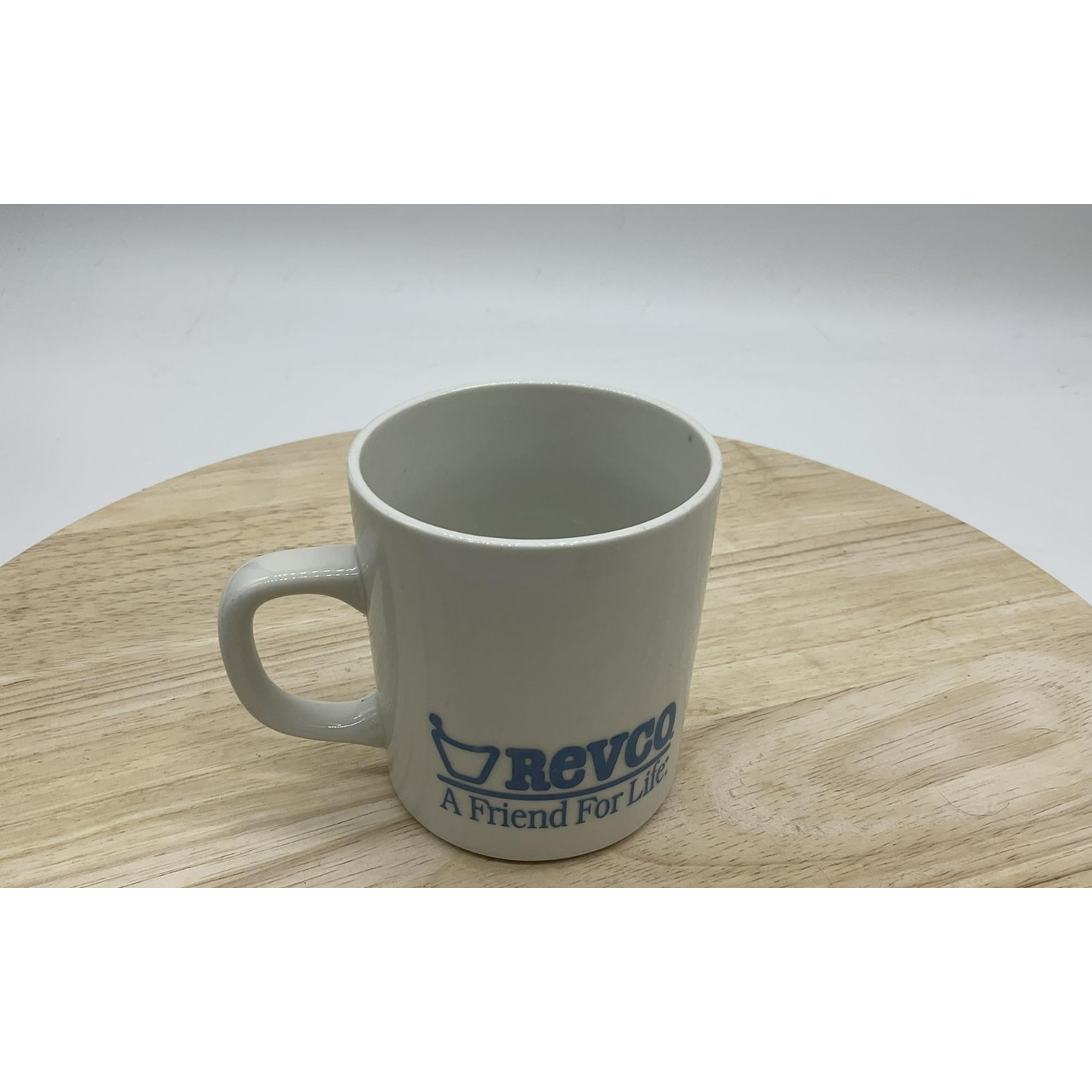 Vintage Revco Pharmacy Coffee Mug Cup White Blue Logo A Friend For Life Promo