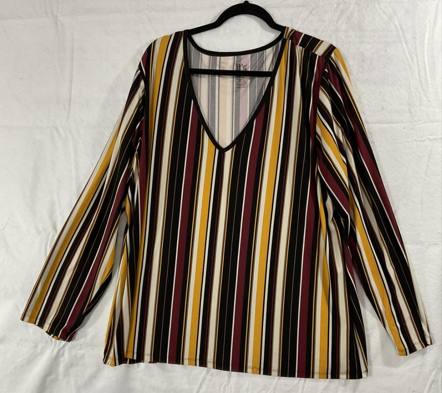 Striped Blouse Womens 3X Multicolor V Neck Long Sleeve Tunic Top Plus Size