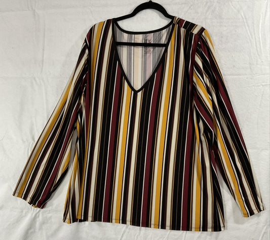 Striped Blouse Womens 3X Multicolor V Neck Long Sleeve Tunic Top Plus Size
