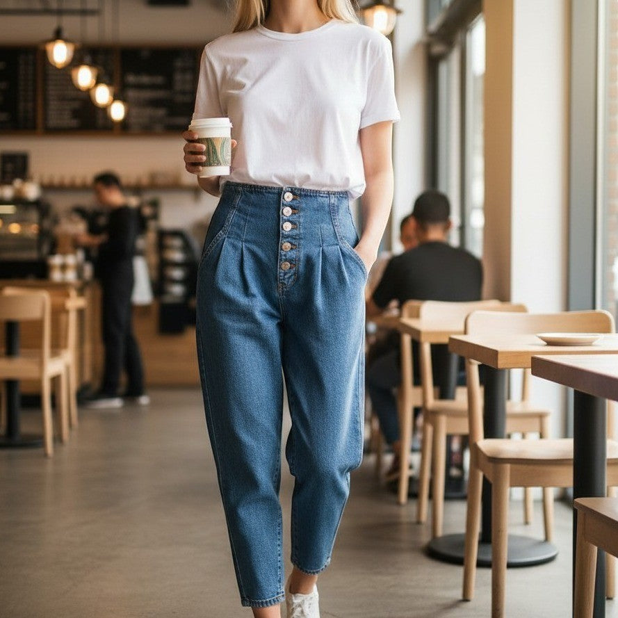Forever 21 Pleated Tapered Jeans Womens 28 Blue High Rise Button Fly Mom Jeans
