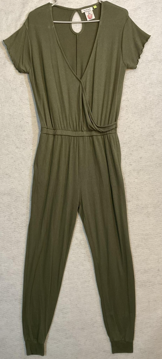 Serra Jumpsuit Womens Medium Green Short Sleeve Surplice V Neck Jogger Casual