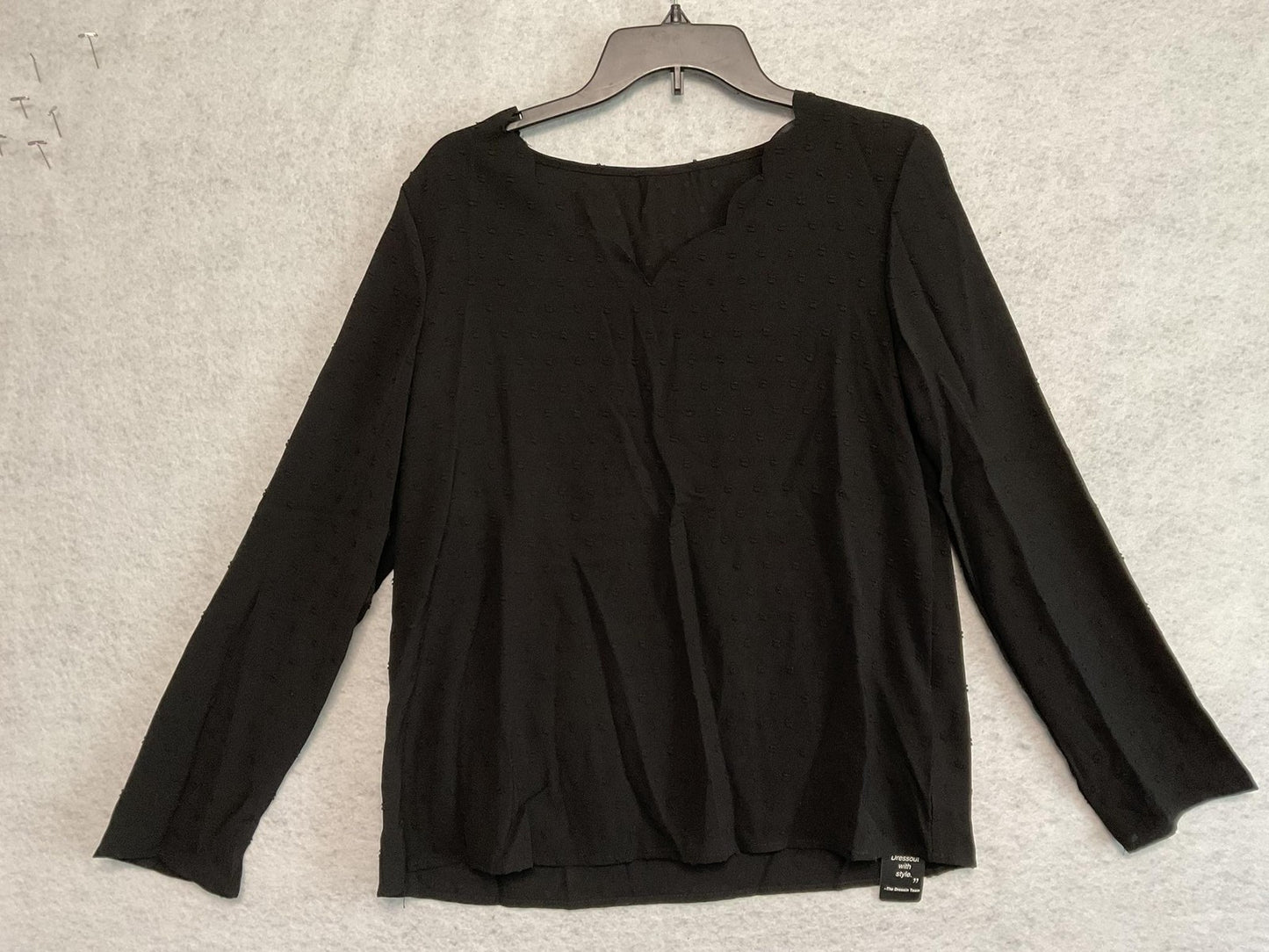 Dressin Blouse Womens Medium Black Textured V Neck Long Sleeve Basic Top