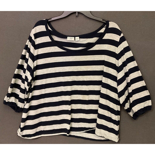 Cato Woman 26/28W Striped 3/4 Sleeve Loose Fit Top Gray & Black Cotton Blend