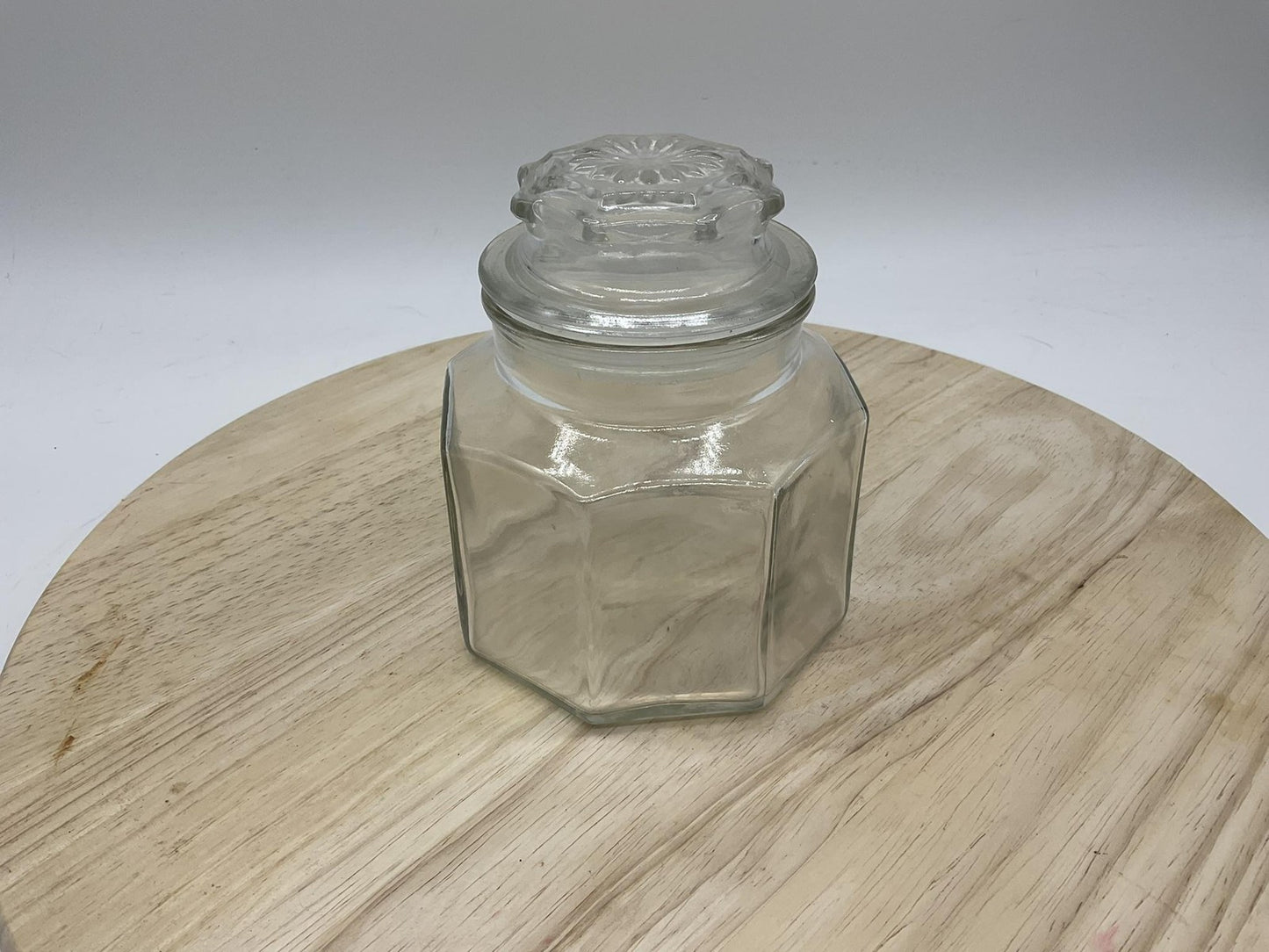Clear Glass Kitchen Canister Jar With Lid Hexagon Faceted Storage Container
