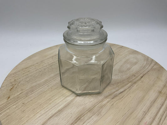 Clear Glass Kitchen Canister Jar With Lid Hexagon Faceted Storage Container