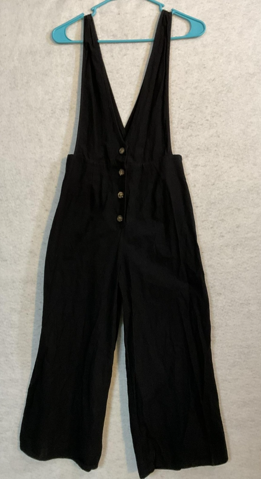 Sienna Sky Jumpsuit Womens Small Black Sleeveless V Neck Button Front Wide Leg