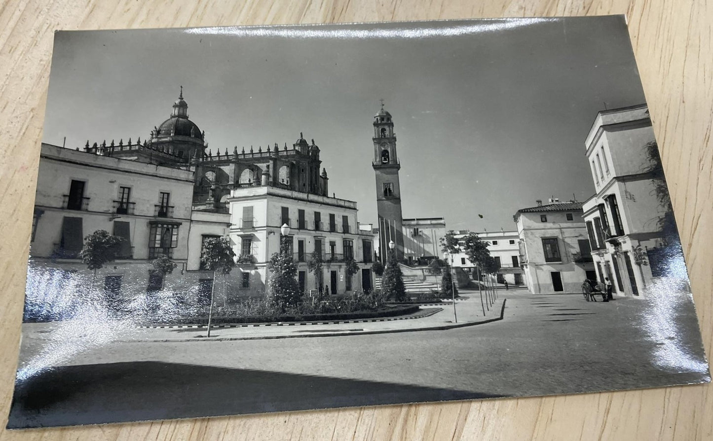 Vintage Jerez De La Frontera Plaza De Domecq B&W RPPC Postcard Spain 5.5x3.5 In