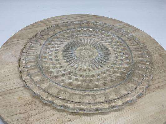 Vintage Clear Pressed Glass Platter Round Dotted Pattern Cake Plate Replacement
