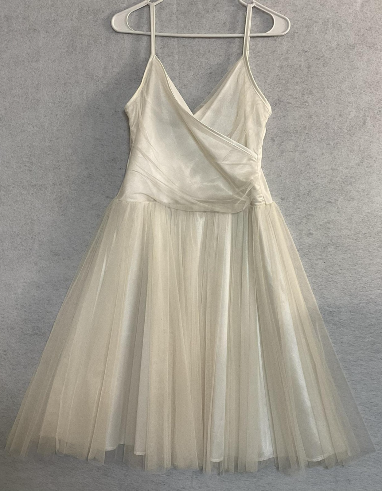 Tulle Dress Womens Large White Wrap V Neck Spaghetti Strap Fit Flare Midi