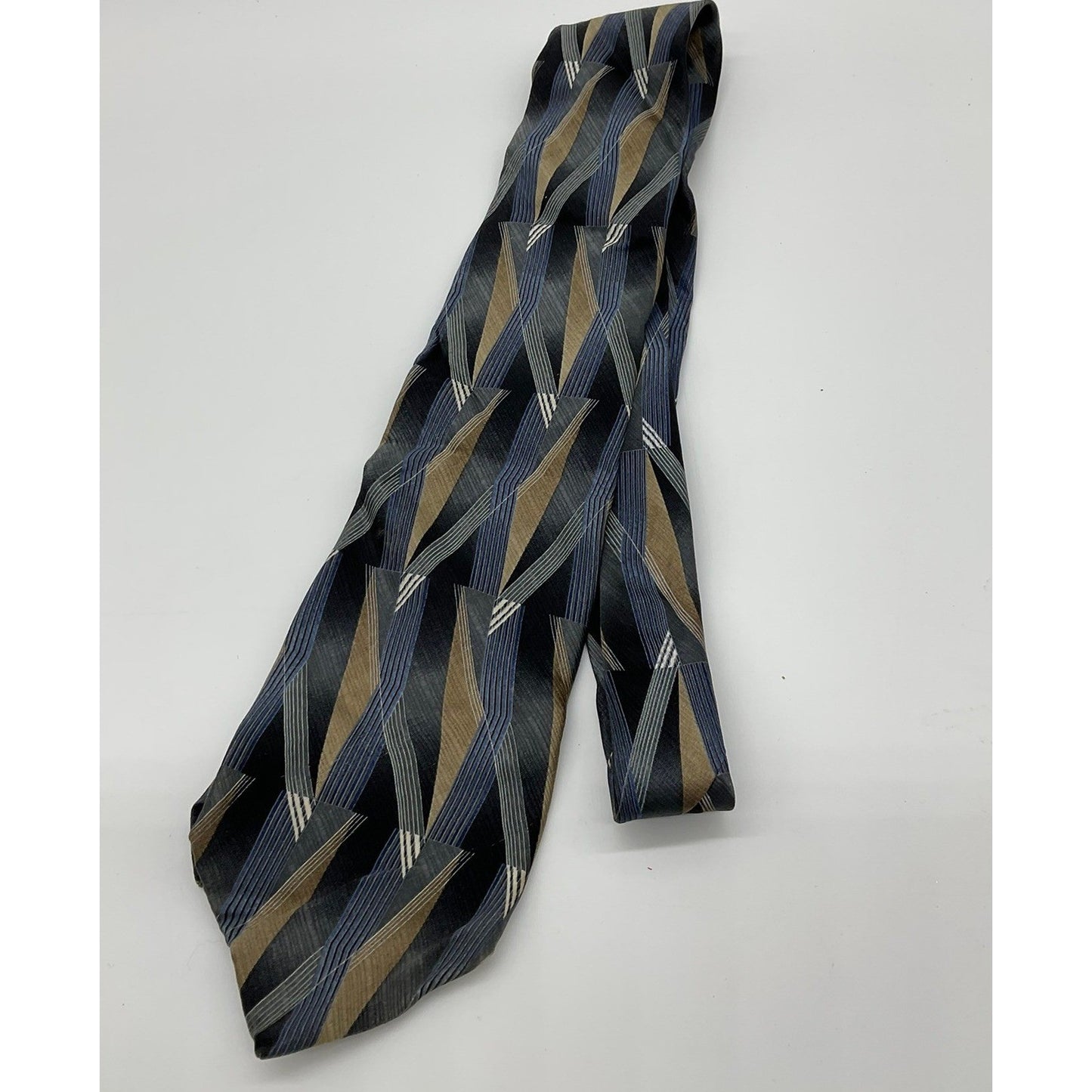 Essante Necktie Men Blue Tan Geometric 100% Silk Abstract Professional Accessory