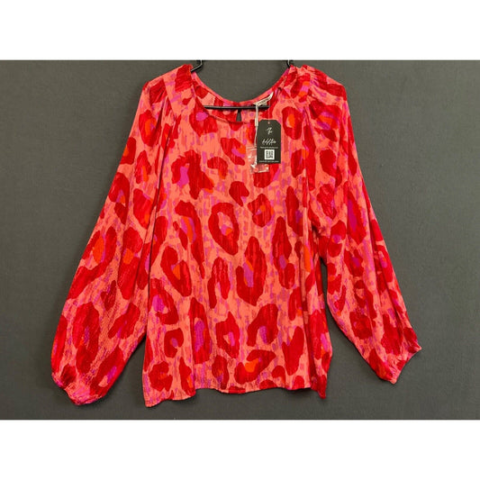 Esqualo Women's Blouse US 12 EU 42 - Red/Pink Abstract Print, Long Sleeve, NWT