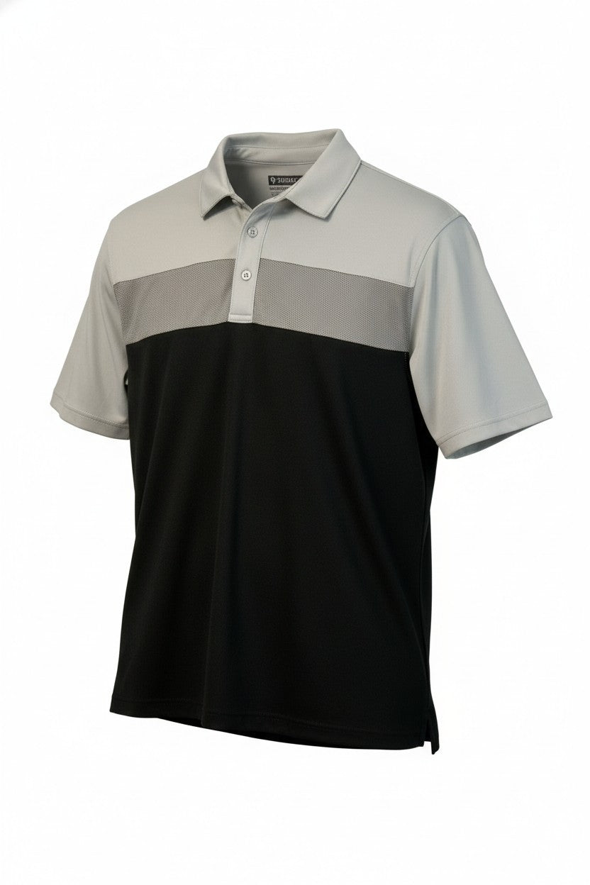 Pebble Beach Dry-Luxe Polo Shirt Mens XL Black Gray Colorblock Golf Performance