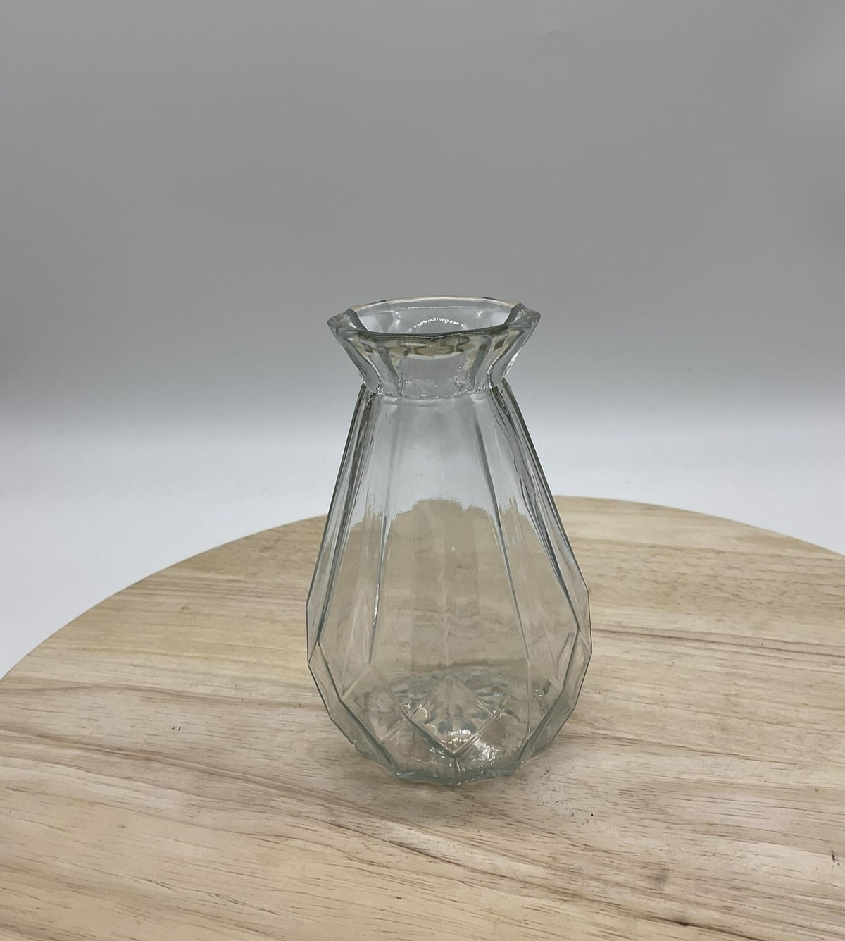 Clear Glass Vase Faceted Panel Sides Starburst Base Flared Rim Decor Centerpiece