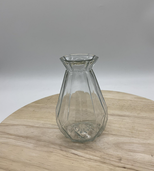 Clear Glass Vase Faceted Panel Sides Starburst Base Flared Rim Decor Centerpiece