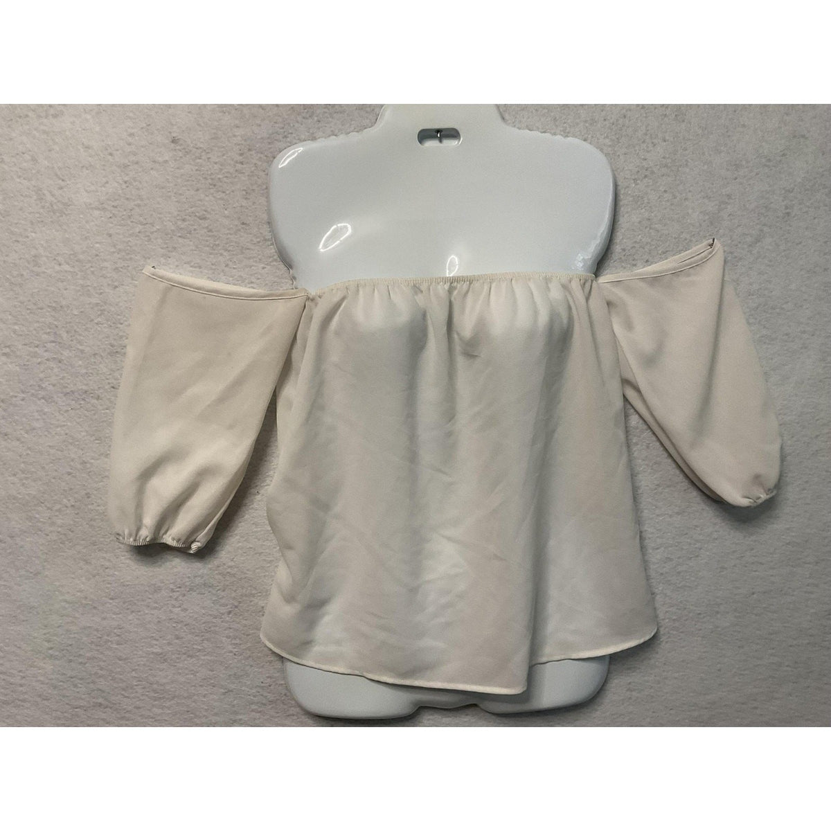 Brenda's USA Shirt Womens Medium Ivory Off Shoulder Peasant Puff Sleeve Blouse