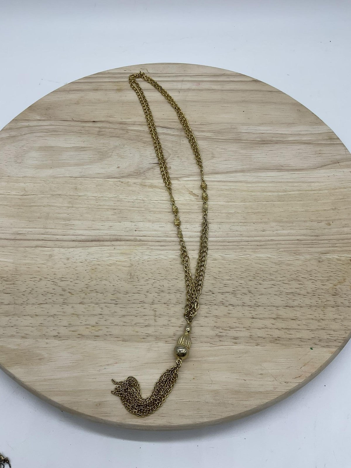 Gold Tone Tassel Pendant Necklace Layered Chain Fringe 24 In Womens Jewelry