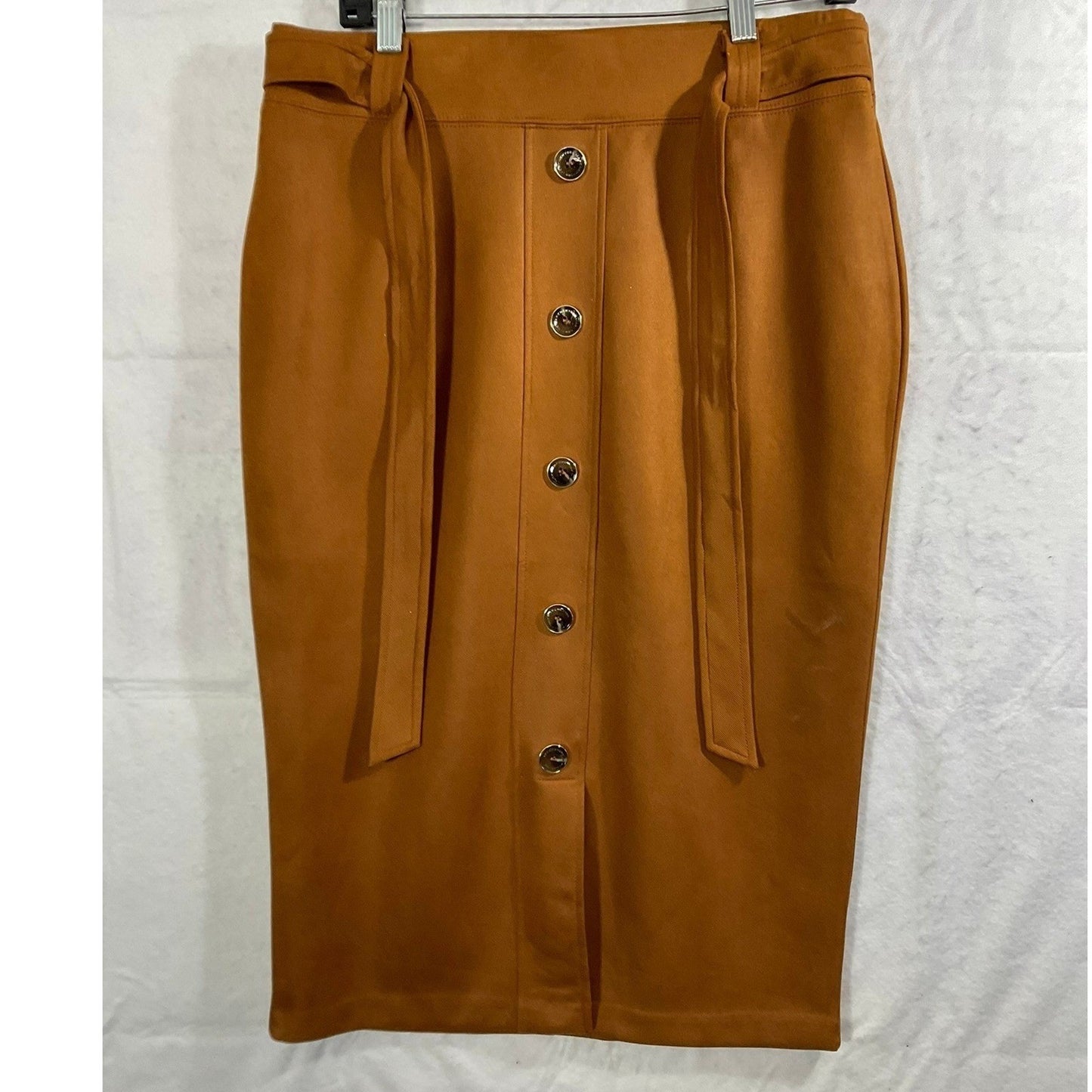 Marc New York Pencil Skirt Womens XL Brown Button Front Tie Waist Midi Office