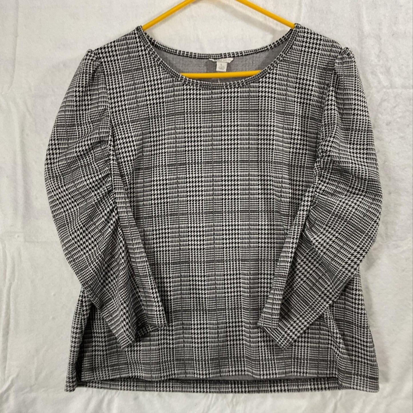 Cato Shirt Womens Large Black Plaid Round Neck Long Sleeve Knit Top Casual