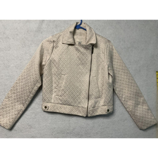 A New Day Jacket Womens XS White Gold Metallic Moto Biker Textured Zip Stylish