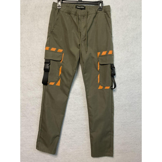 SMOKEASH Cargo Pants Mens S Drawstring Pockets Streetwear Imitation Silk Cotton
