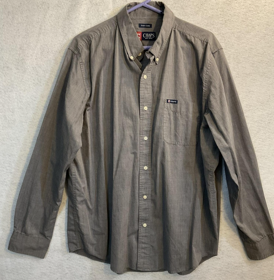 Chaps Shirt Mens XL Gray Easy Care Check Long Sleeve Button Down Pocket Casual
