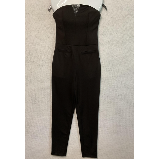 Guess Jumpsuit Womens 4 Black Strapless Slim Fit Lace Detail Pockets Party Chic