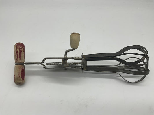 VTG Red Handle Rotary Hand Mixer Egg Beater Stainless Retro Kitchen Utensil