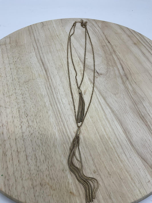 Gold Tone Layered Tassel Necklace Fringe Y Drop Long Lobster Womens Jewelry VTG
