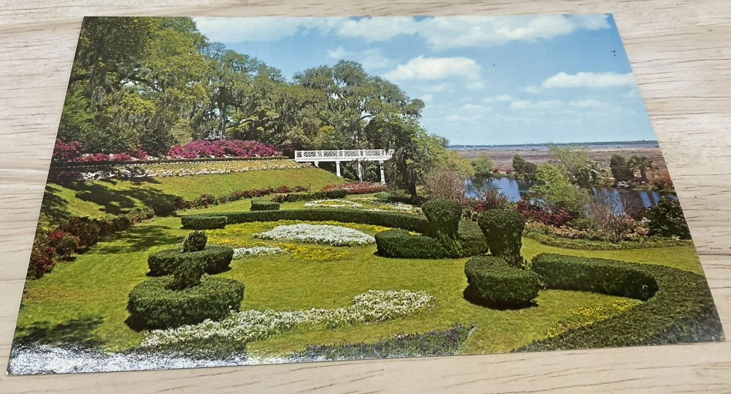 Vintage Orton Plantation SCROLL GARDEN Wilmington Photochrome Postcard 5.5x3.5