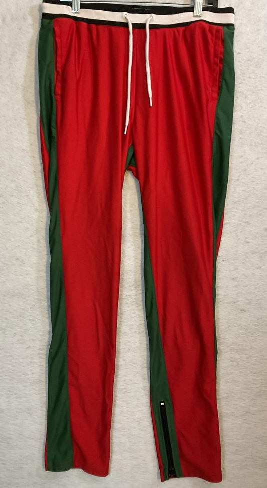 Raw Yarn Industries Track Pants Mens Medium Red Green Side Stripe Zip Ankle