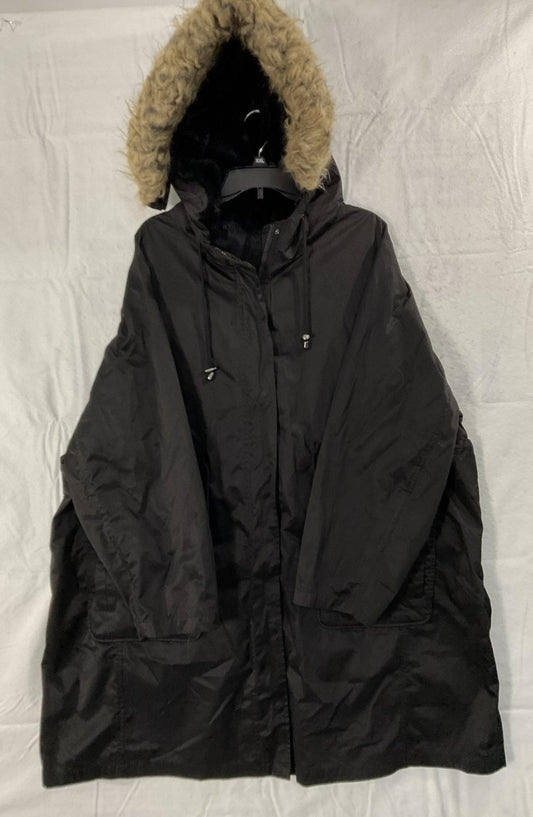 Coat Womens 3XL Black Hooded Faux Fur Lined Long Parka Pockets Zip Warm Winter