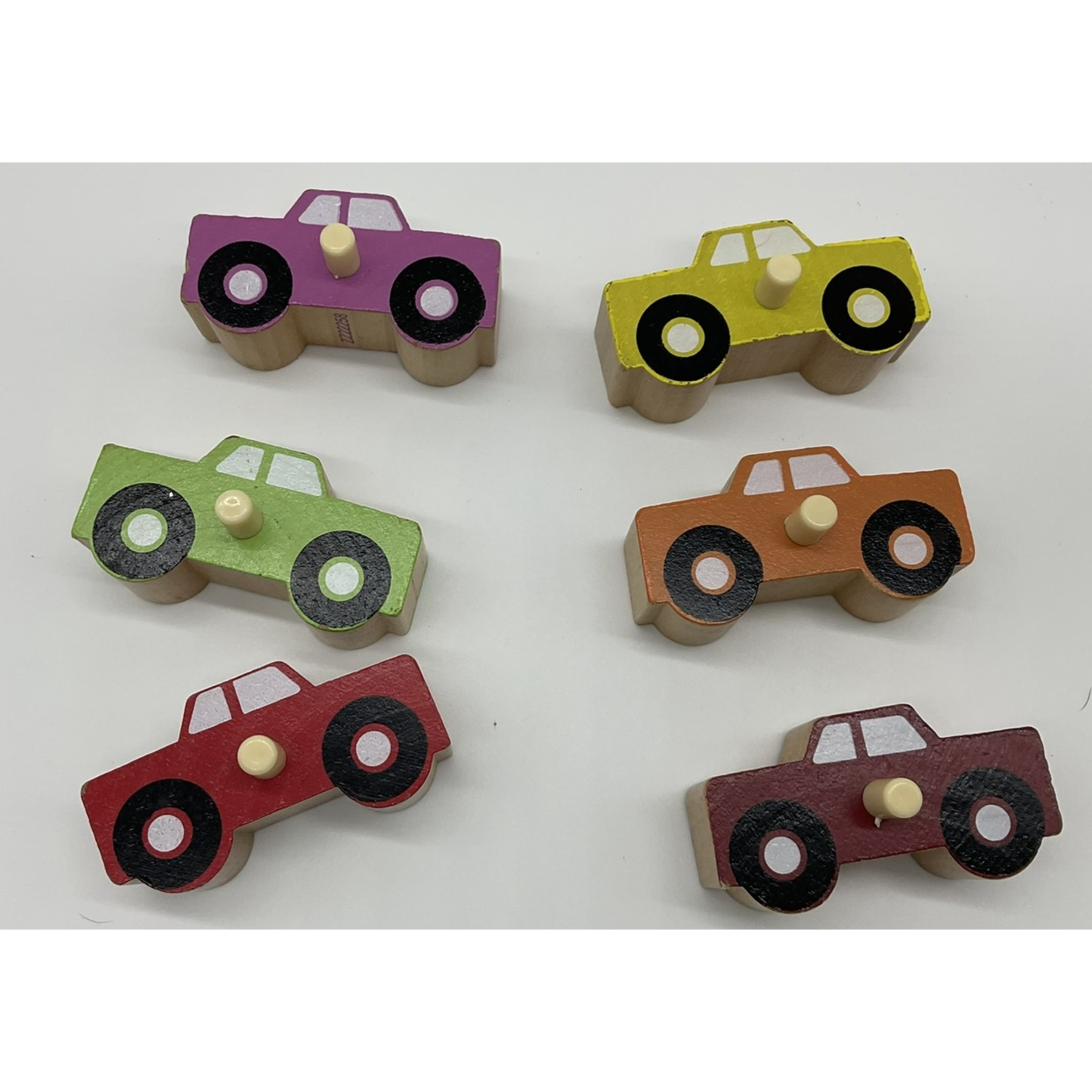 Set of 6 Wooden Truck Pulls Kids Nursery Puzzle Pieces