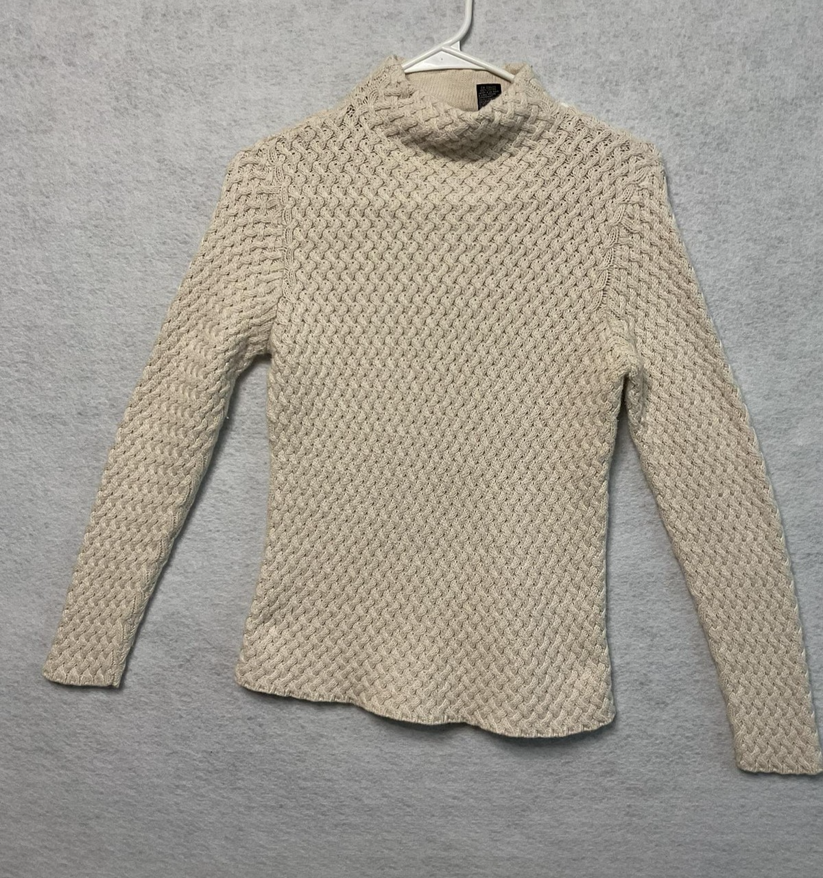 Wainscott Sweater Womens Small Beige Mock Neck Textured Basket Weave Knit Ivory