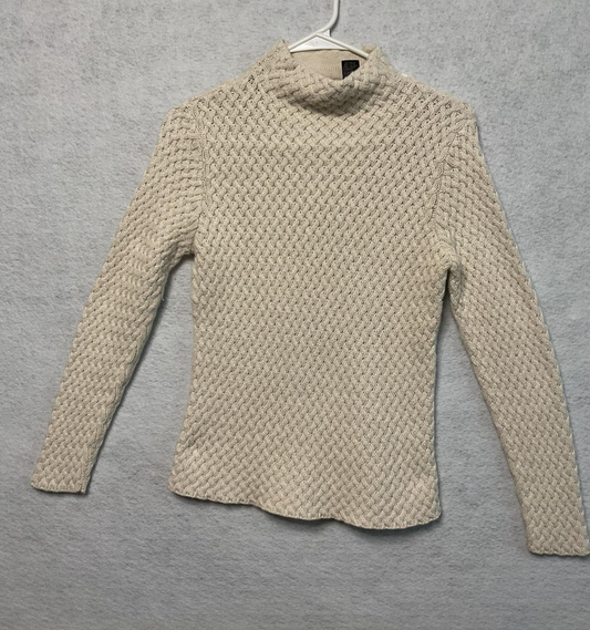 Wainscott Sweater Womens Small Beige Mock Neck Textured Basket Weave Knit Ivory