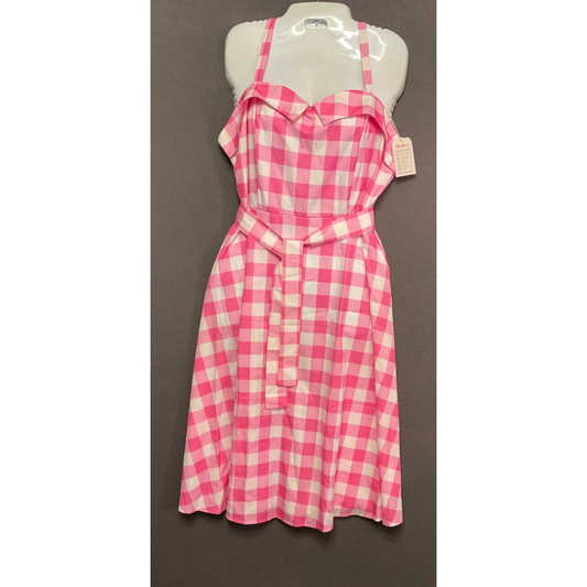 Gingham Midi Pink Checkered Sundress XL NWT Sleevless Smocked Back Cottagecore