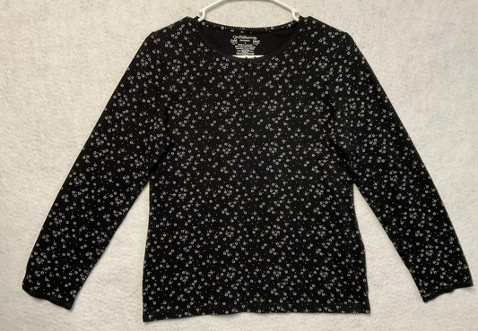 Croft & Barrow Intimates Shirt Womens Small Black Floral Long Sleeve Lace Trim