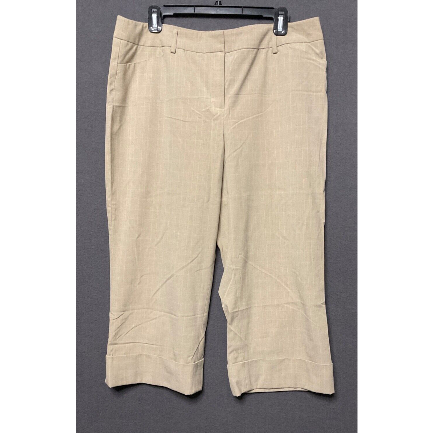 Apt. 9 Stretch Maxwell Cropped Pants S 14 Beige Check Workwear Career Cuffed