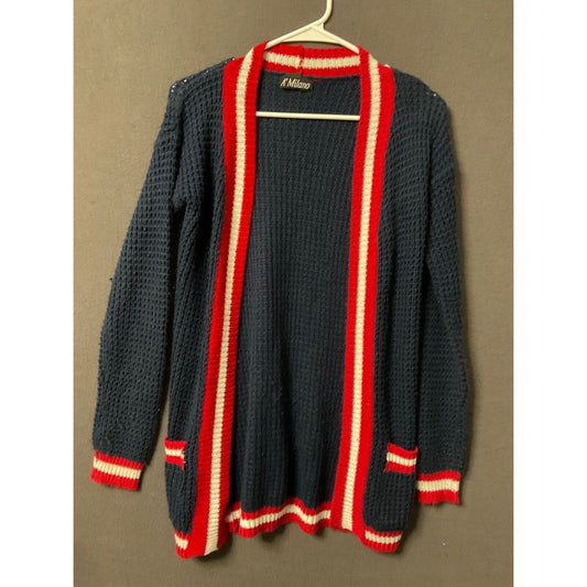 Vintage A' Milano Navy Striped Open Front Knit Cardigan Estimated Size Small