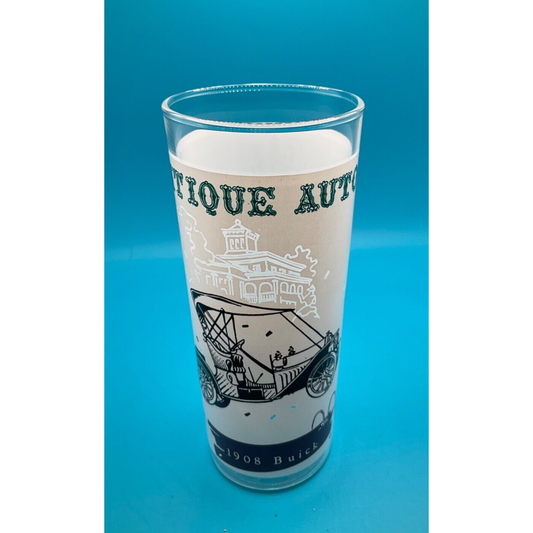 Vintage Barware:6.5" Highball Glass with 1908 Buick Antique Auto Design Retro
