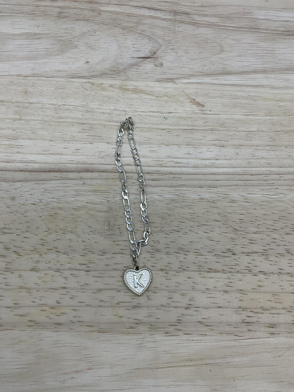 Silver Tone Heart K Initial Charm Chain Bracelet Womens Letter Love Jewelry