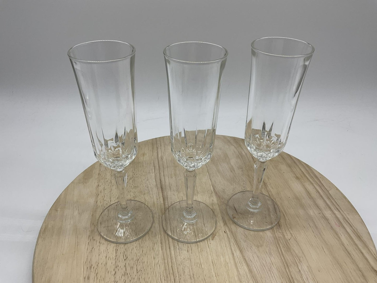 Unmarked Clear Geometric Champagne Glasses Set Of 3 Flutes Bar Decor Modern