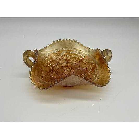 Vintage Indiana Glass Harvest Grape Marigold Carnival Glass Handled Bowl USA 8"