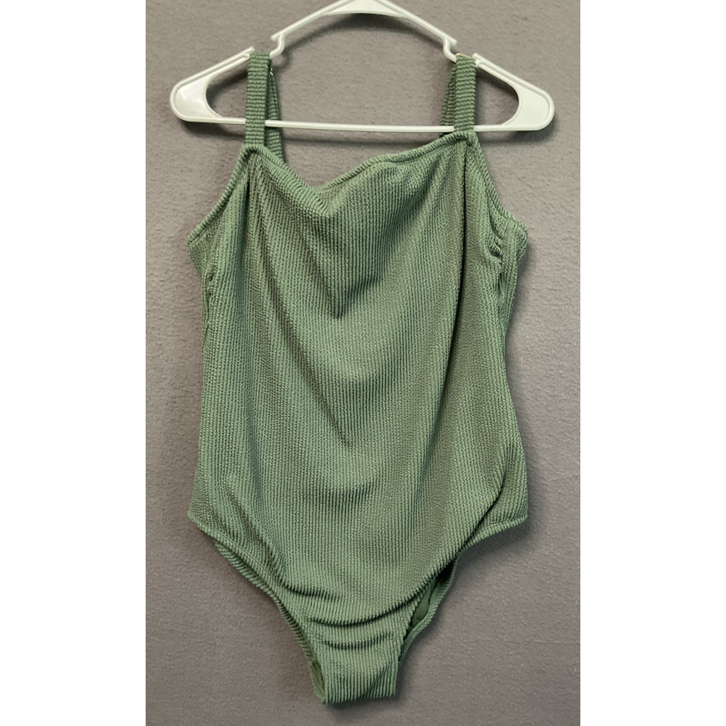 Kona Sol Swimsuit Womens Size 17 Green Ribbed One Piece Adjustable Straps Plus