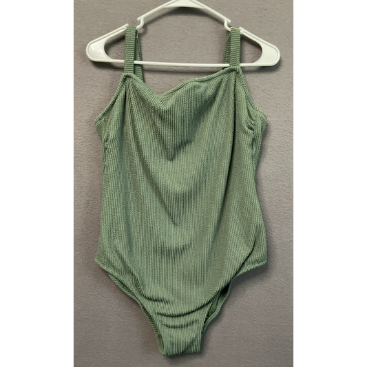 Kona Sol Swimsuit Womens Size 17 Green Ribbed One Piece Adjustable Straps Plus