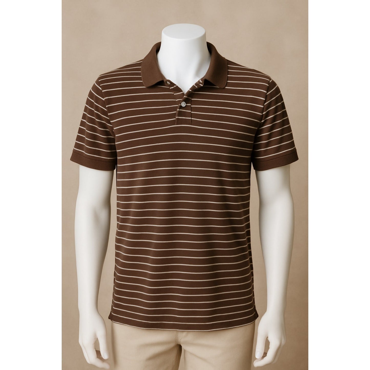 Old Navy Men’s XL Polo Shirt Brown Tan Stripes Short Sleeve Retro Cotton