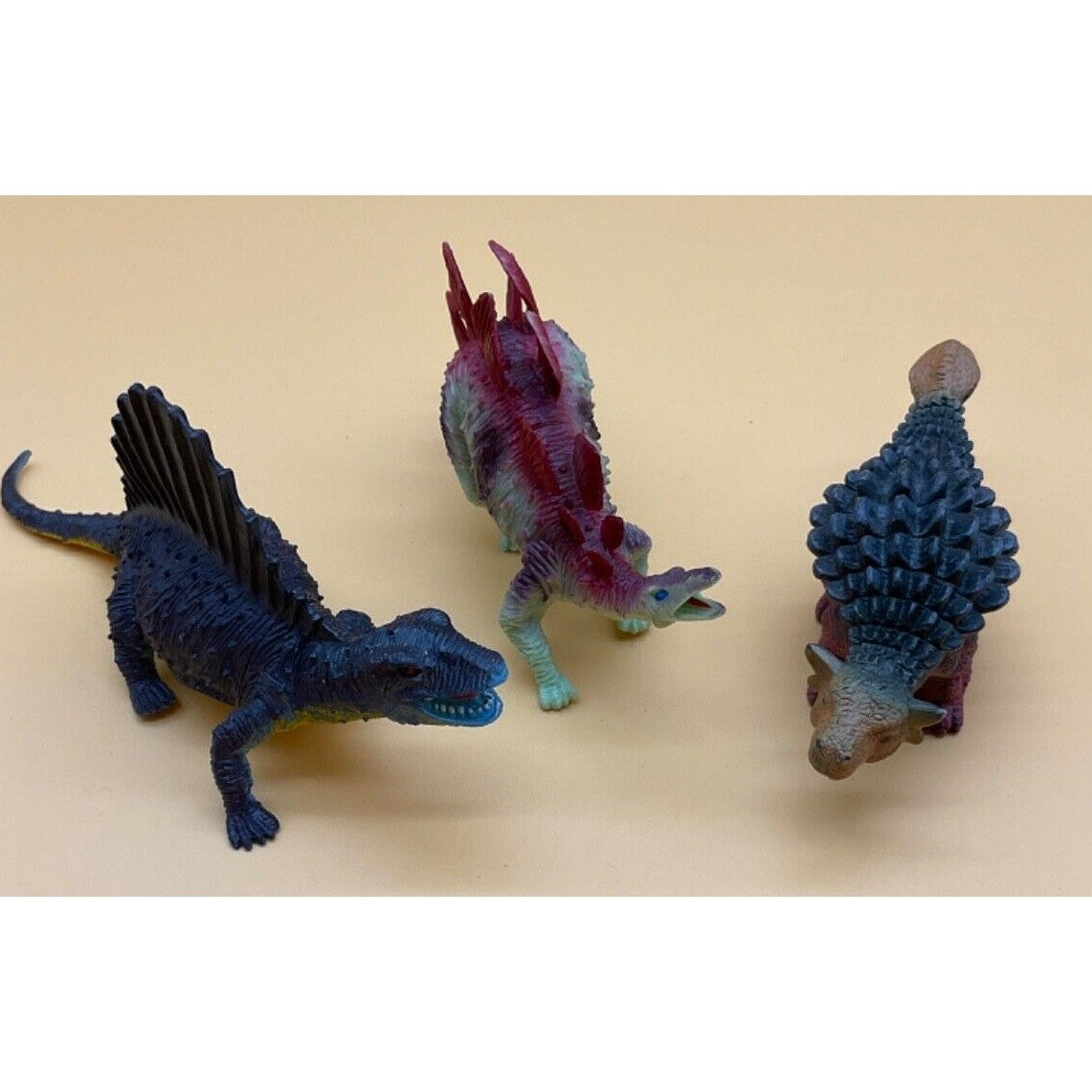 Vintage Dinosaur Toy Lot: Stegosaurus, Edaphosaurus, 2009 Euoplocephalus