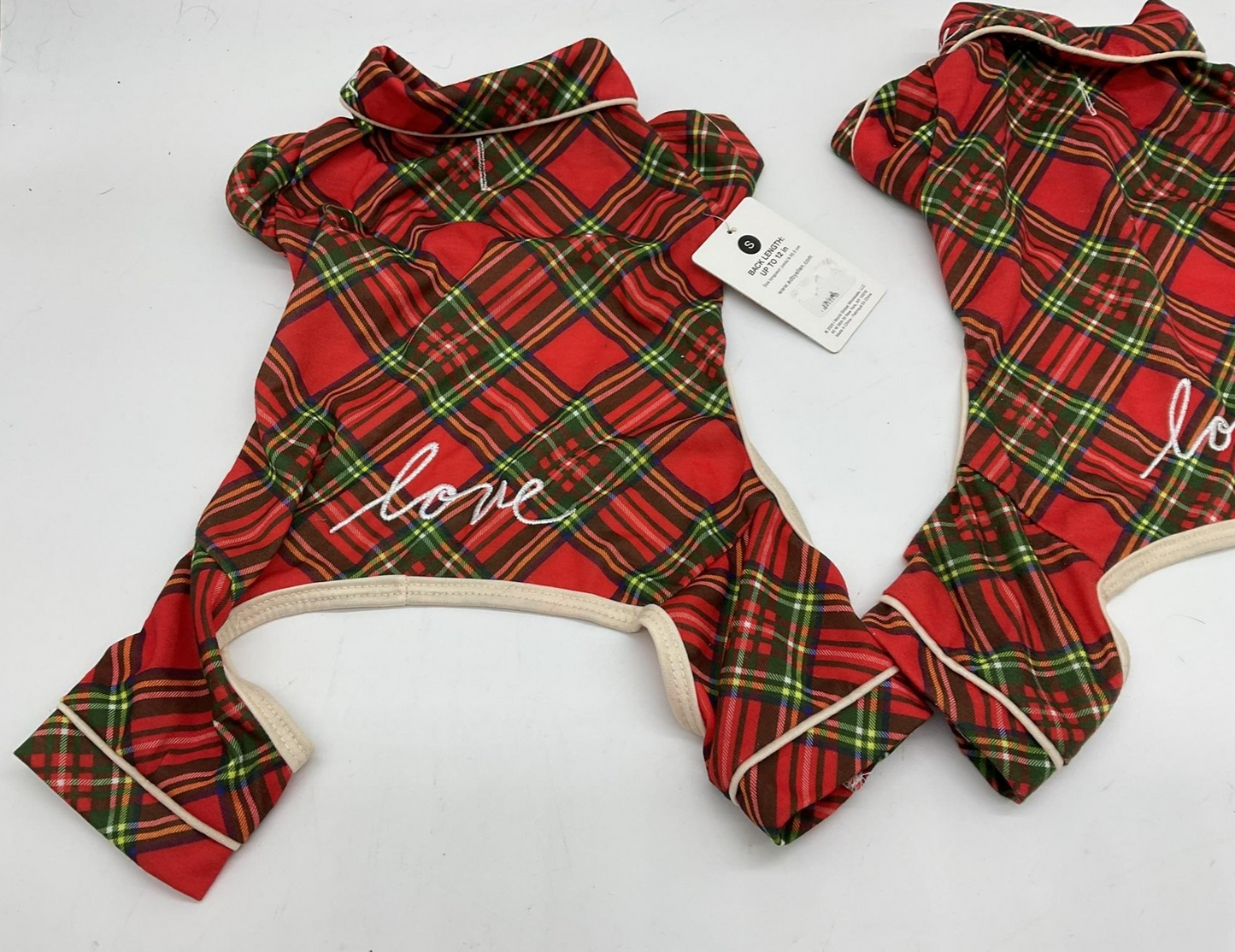 ED Ellen DeGeneres Dog Pajamas 2 Pack Small Red Plaid Love Back Length 12 In