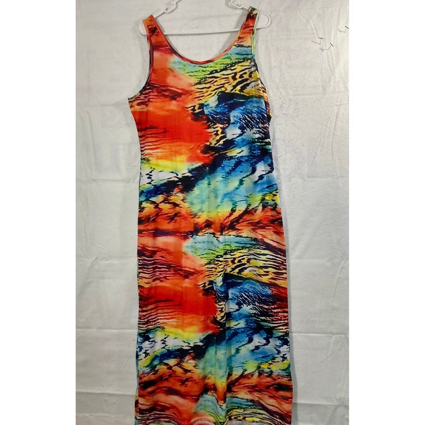 Maxi Dress Womens L Multi-Color Abstract Tie Dye Sleeveless Bohemian