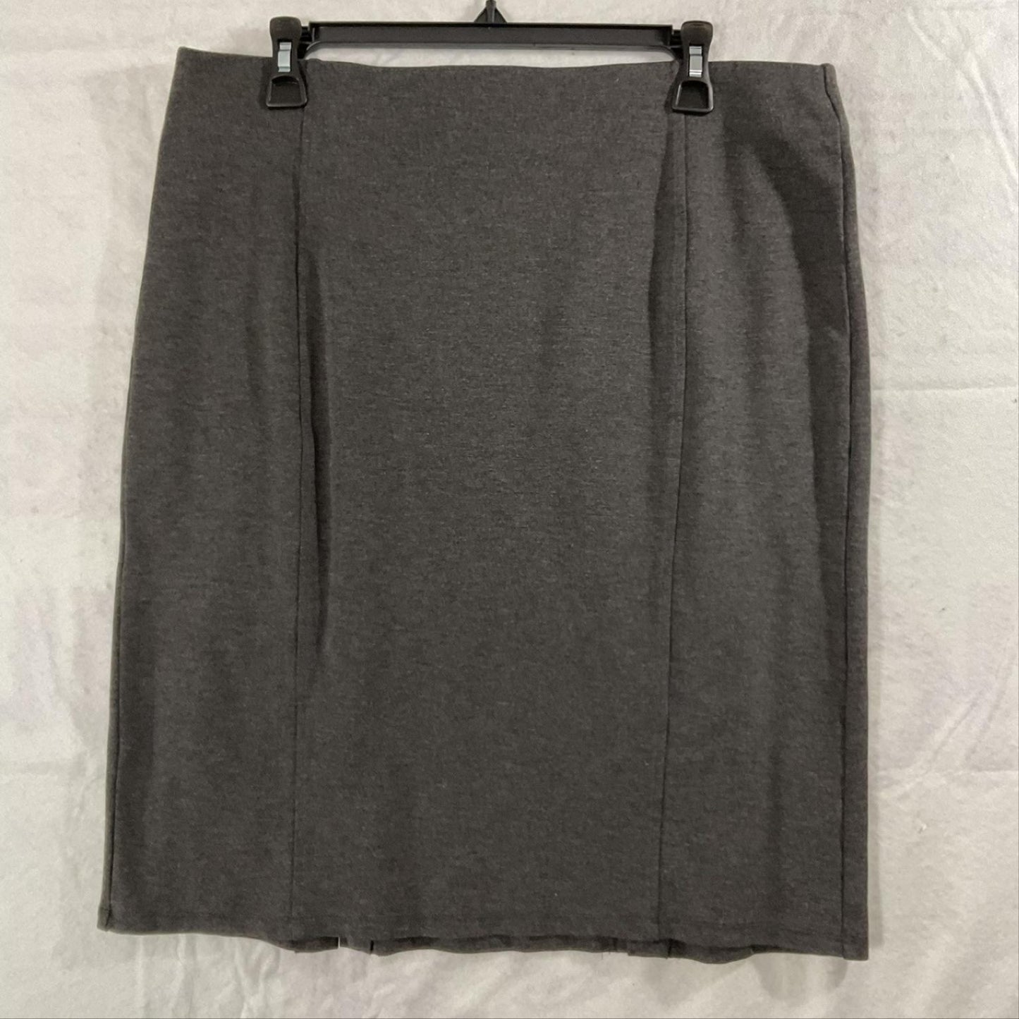 Gray Knit Pencil Skirt Womens Large Knee Length Stretch Pull On Work Office